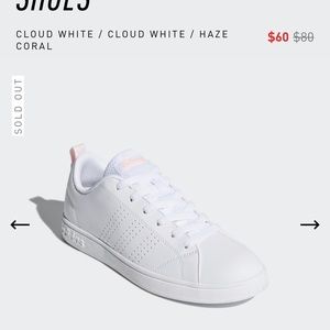 Adidas white sneakers with pink and white stripes